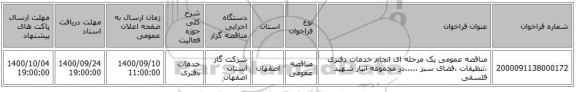مناقصه عمومی یک مرحله ای انجام خدمات دفتری ،تنظیفات ،فضای سبز .....در مجموعه انبار شهید فلسفی 