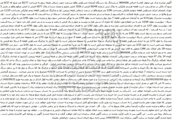 مزایده ششدانگ یک دستگاه آپارتمان مسکونی