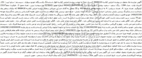 مزایده ششدانگ یکدستگاه خودرو سواری سایپا