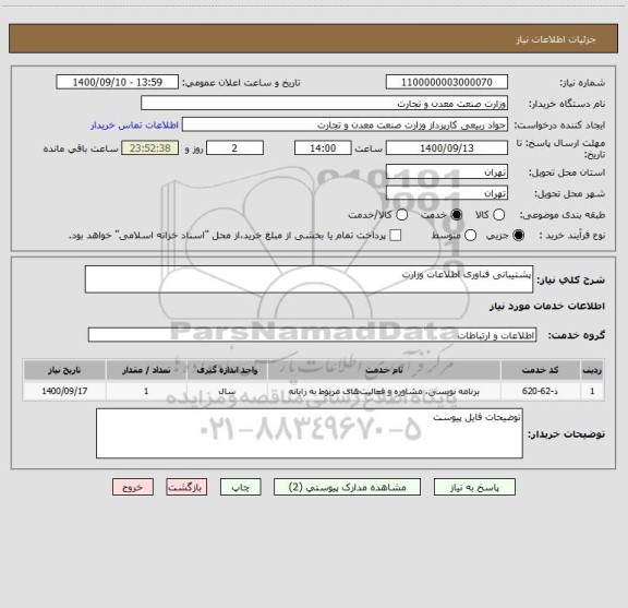 استعلام پشتیبانی فناوری اطلاعات وزارت