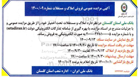 مزایده،مزایده فروش املاک و مستغلات