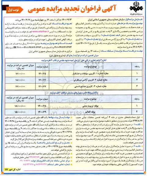 تجدید فراخوان مزایده واگذاری بوفه ساختمان العالم 