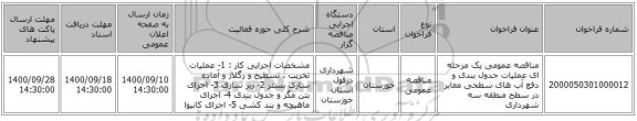 مناقصه عمومی یک مرحله ای عملیات جدول بندی و دفع آب های سطحی معابر در سطح منطقه سه شهرداری