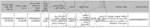 مناقصه عمومی همزمان با ارزیابی (فشرده) یک مرحله ای اجرای جدول گذاری و سنگفرش و آسفالت روستای آلاچیق شهرستان چاراویماق