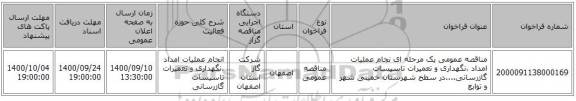 مناقصه عمومی یک مرحله ای نجام عملیات امداد ،نگهداری و تعمیرات تاسیسات گازرسانی....در سطح شهرستان خمینی شهر و توابع