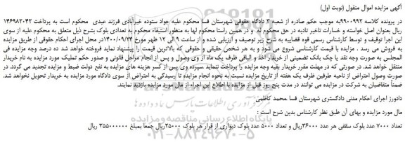 مزایده فروش تعداد 7000 عدد بلوک سقفی....