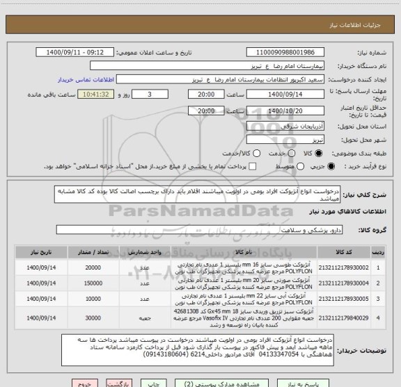 استعلام درخواست انواع آنژیوکت افراد بومی در اولویت میباشند اقلام باید دارای برچسب اصالت کالا بوده کد کالا مشابه میباشد