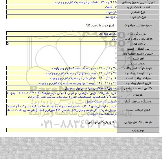 خرید شیرالات توپی جوشی و توپی فلنجی درسایزهای ۲-۳-۴-۶-۸-۱۰-۱۲ اینچ به تعداد۷۴ عددمطابق مشخصات فنی واستاندارد شرکت ملی گازایران.