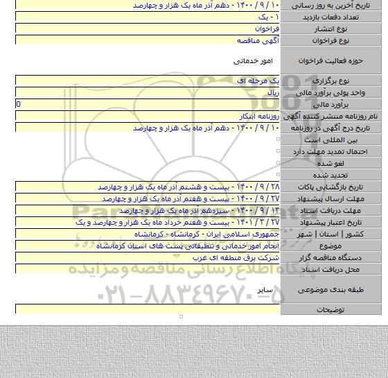 انجام امور خدماتی و تنظیفاتی پست های استان کرمانشاه