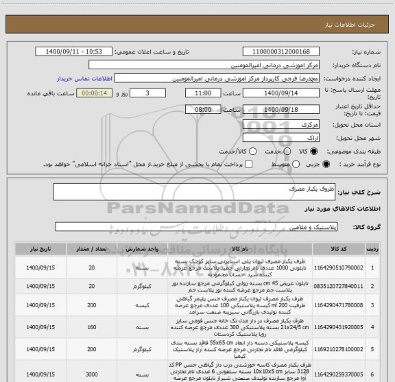 استعلام ظروف یکبار مصرف