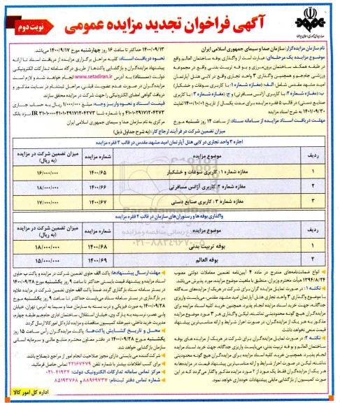 تجدید فراخوان مزایده واگذاری بوفه ساختمان العالم 