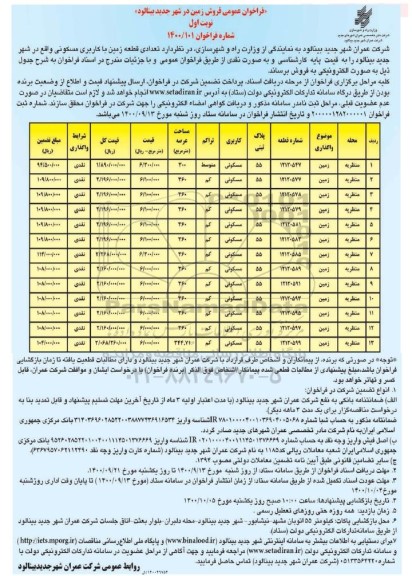 مزایده ،مزایده فروش تعدادی قطعه زمین با کاربری مسکونی نوبت اول