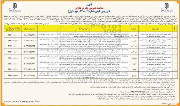 مناقصه تعمیرات مدارس ابتدایی و متوسطه