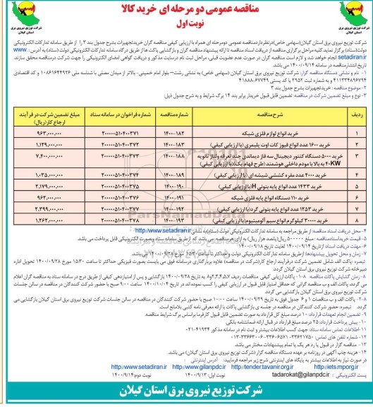 مناقصه خرید تجهیزات 