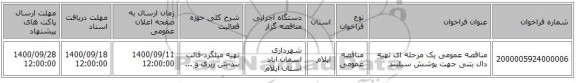 مناقصه عمومی یک مرحله ای تهیه دال بتنی جهت پوشش سیلبند