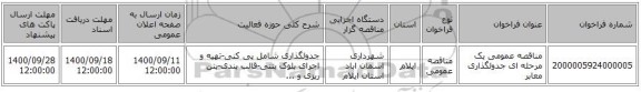 مناقصه عمومی یک مرحله ای جدولگذاری معابر