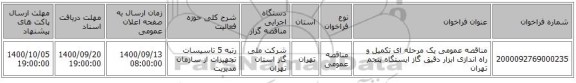 مناقصه عمومی یک مرحله ای تکمیل و راه اندازی ابزار دقیق گاز ایستگاه پنجم تهران