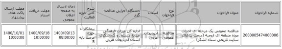 مناقصه عمومی یک مرحله ای احداث موزه منطقه ای ارومیه (مرمت بناهای سایت تاریخی ستاد لشکر)