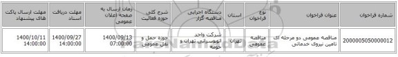 مناقصه عمومی دو مرحله ای تامین نیروی خدماتی