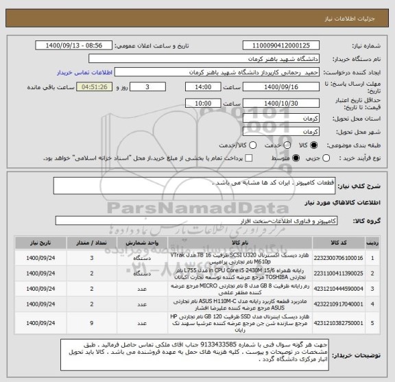 استعلام قطعات کامپیوتر . ایران کد ها مشابه می باشد .