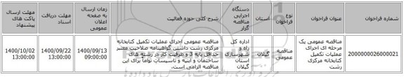 مناقصه عمومی یک مرحله ای اجرای عملیات تکمیل کتابخانه مرکزی رشت