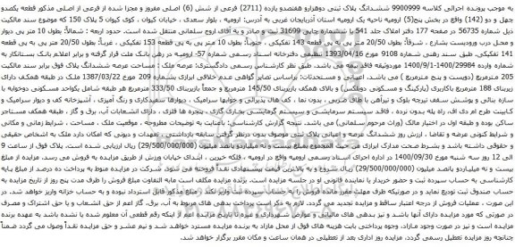 آگهی مزایده ششدانگ پلاک ثبتی دوهزارو هفتصدو یازده (2711) فرعی از شش (6) اصلی