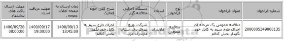 مناقصه عمومی یک مرحله ای اجرای طرح سیم به کابل خود نگهدار بخش کتالم 