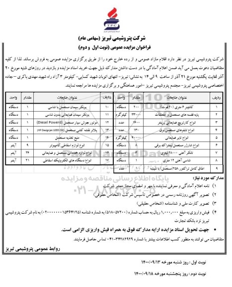 فراخوان مزایده  کانتینر 6 متری (20 فوت )	 و...