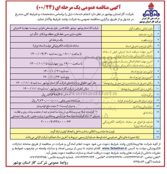 مناقصه عمومی، مناقصه عمومی مقاوم سازی مسیر خط فلزی