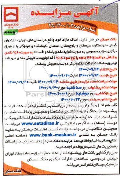 مزایده ،مزایده فروش املاک مازاد نوبت دوم 