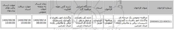 مناقصه عمومی یک مرحله ای واگذاری امور راهبری و نگهداری تاسیسات برقی و مکانیکی پایانه مرزی تمرچین
