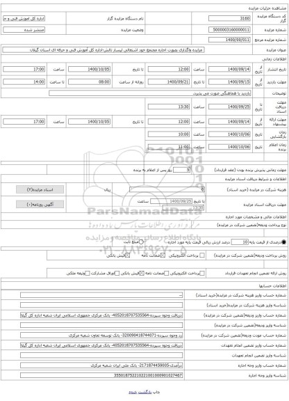 مزایده واگذاری بصورت اجاره مجتمع خود اشتغالی لیسار تالش-اداره کل آموزش فنی و حرفه ای استان گیلان