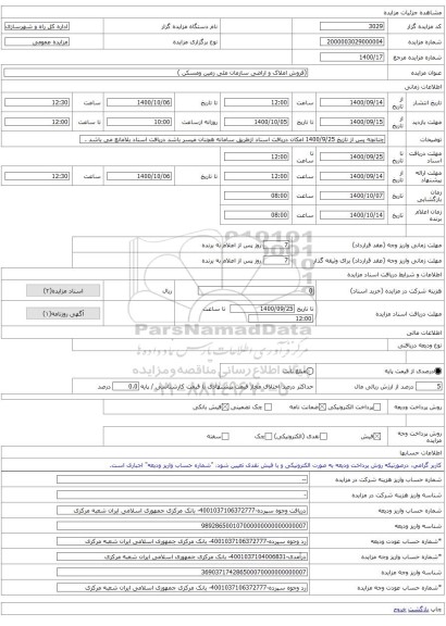 (فروش املاک و اراضی سازمان ملی زمین ومسکن )
