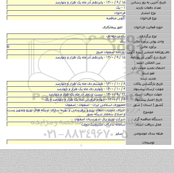 اجرای عملیات انتقال نیرو و برقرسانی و بهینه سازی شبکه های توزیع  وتجهیز پست و اصلاح ساختار شبکه بصور