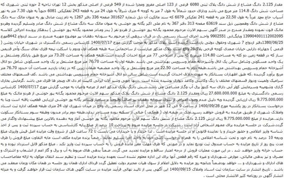 آگهی مزایده شش دانگ پلاک ثبتی 6080 فرعی از 123 اصلی مفروز