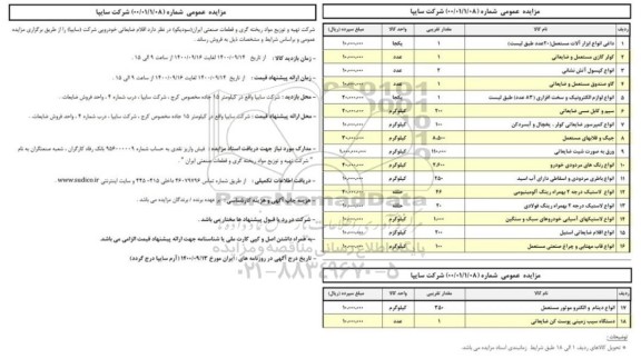 مزایده عمومی، مزایده عمومی فروش اقلام ضایعاتی خودرویی 