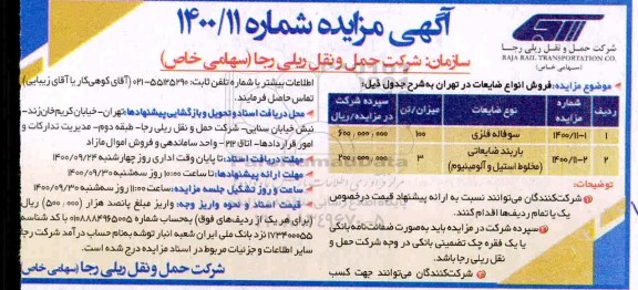 مزایده، مزایده فروش انواع ضایعات 