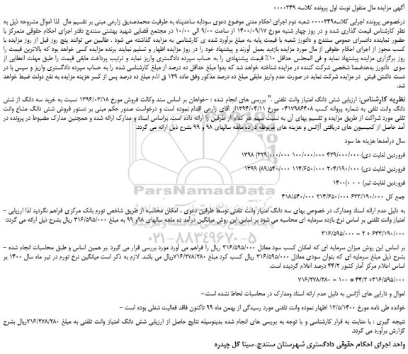 مزایده،مزایده فروش شش دانگ امتیاز وانت تلفنی