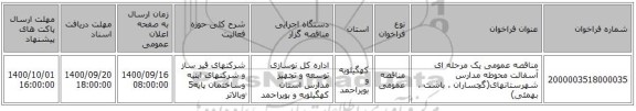 مناقصه عمومی یک مرحله ای آسفالت محوطه مدارس شهرستانهای(گچساران ، باشت ، بهمئی)