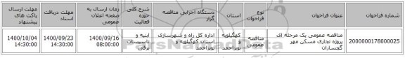 مناقصه عمومی یک مرحله ای پروژه تجاری مسکن مهر گچساران 