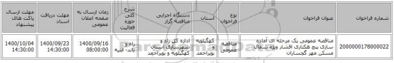 مناقصه عمومی یک مرحله ای آماده سازی پنج هکتاری اقشار ویژه شمال مسکن مهر گچساران 