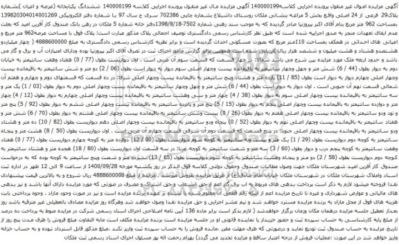 آگهی مزایده ششدانگ یکبابخانه (عرصه و اعیان )بشماره پلاک29 فرعی از 24 اصلی