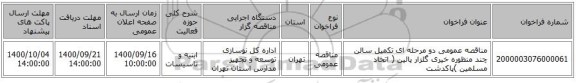 مناقصه عمومی دو مرحله ای تکمیل سالن چند منظوره خیری گلزار پائین ( اتحاد مسلمین )پاکدشت