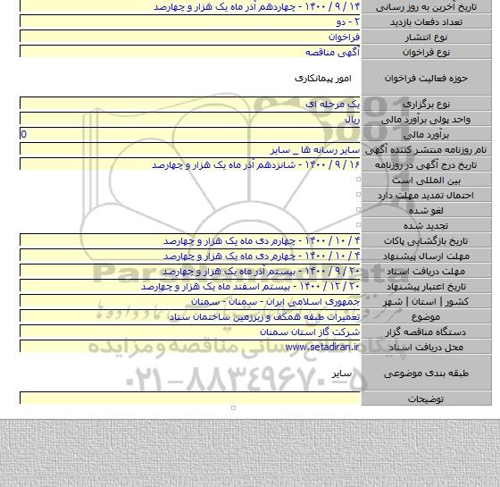 تعمیرات طبقه همکف و زیرزمین ساختمان ستاد