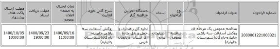 مناقصه عمومی یک مرحله ای روکش آسفالت سه راهی چایپاره-بازرگان(شهرستان چایپاره) ‏‏‏‏