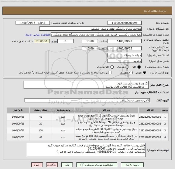 استعلام چراغ روشنایی برند آلتون
درخواست کالا مطابق فایل پیوست
ایران کدها مشابه میباشد  