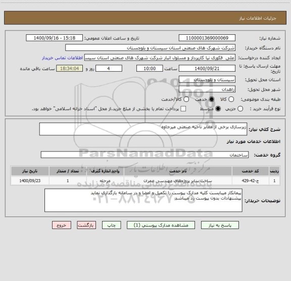 استعلام زیرسازی برخی از معابر ناحیه صنعتی میرجاوه
