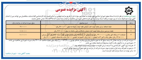 مزایده عمومی جاره به عنوان کافه کباب و...