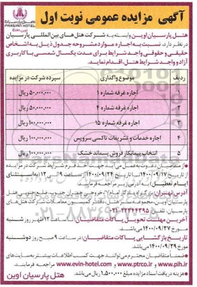 مزایده اجاره غرفه شماره 1 و..
