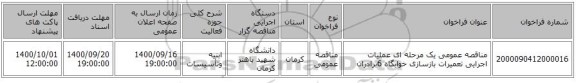 مناقصه عمومی یک مرحله ای عملیات اجرایی تعمیرات بازسازی خوابگاه 6برادران 
